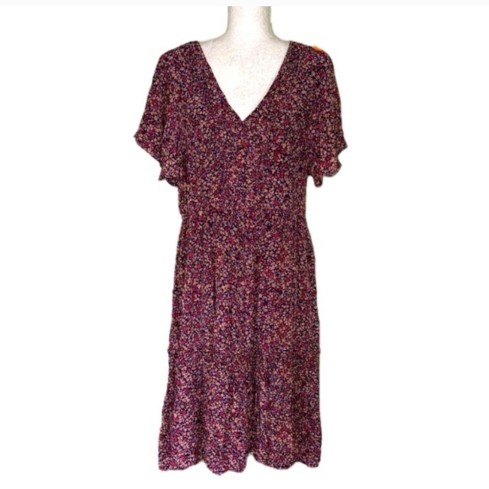 NWT Sundance Mulberry Crepe Vneck Floral Midi Dress